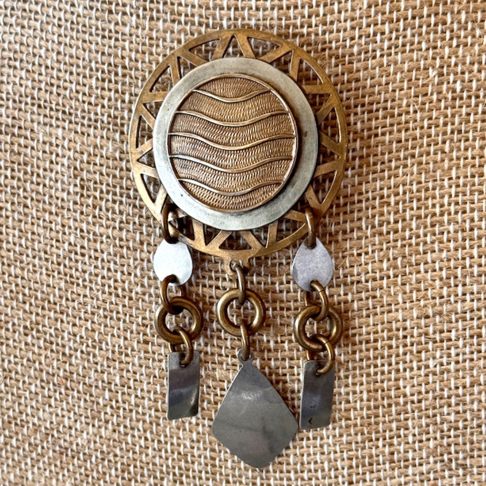 Marjorie Baer SF artisan mixed metal dangling charm brooch